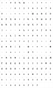 Mapa de caracteres da fonte Romance Fatal Serif