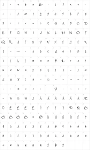 Mapa de caracteres da fonte Rosemary Roman