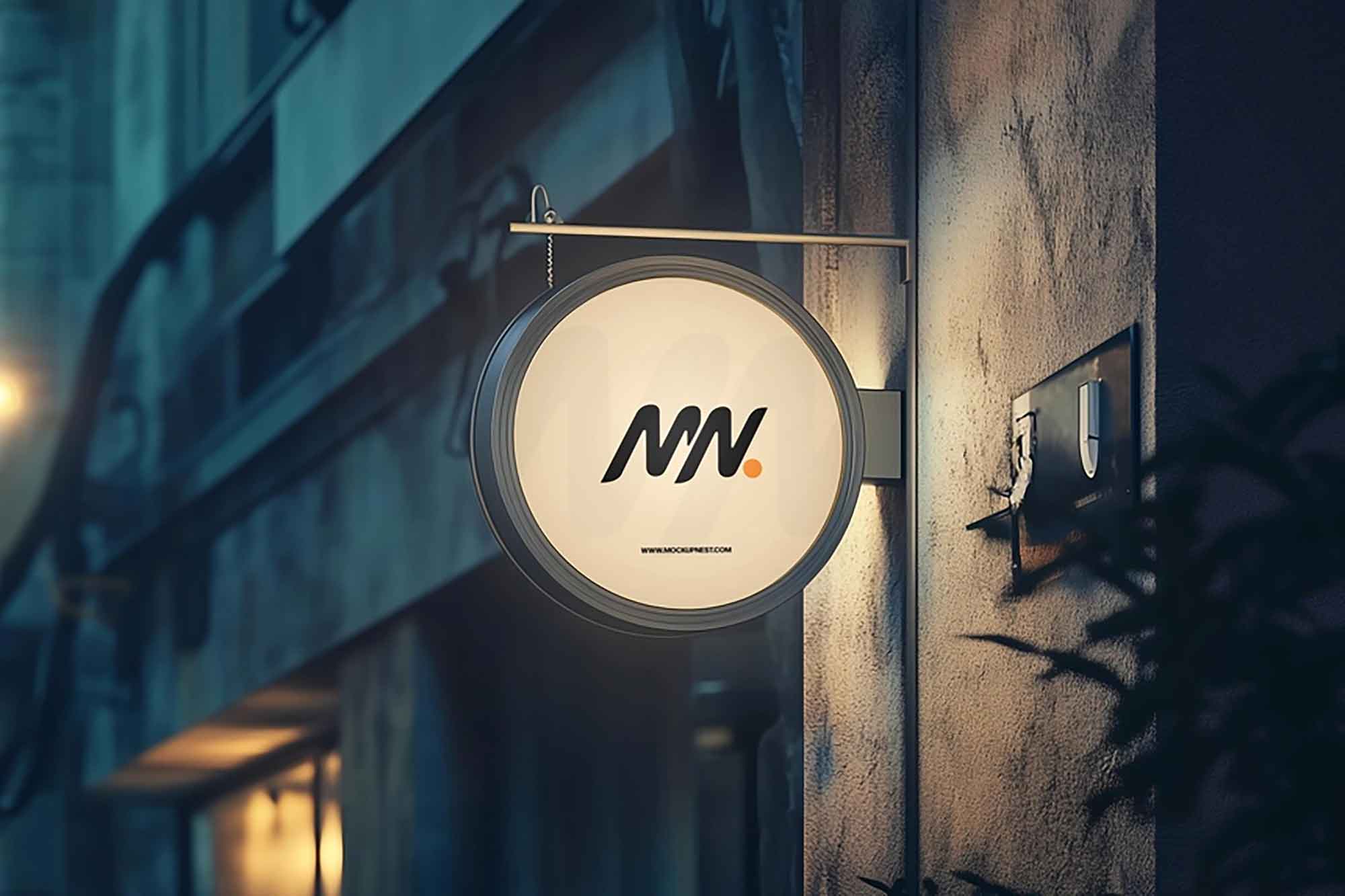 Round Hanging Signboard Mockup