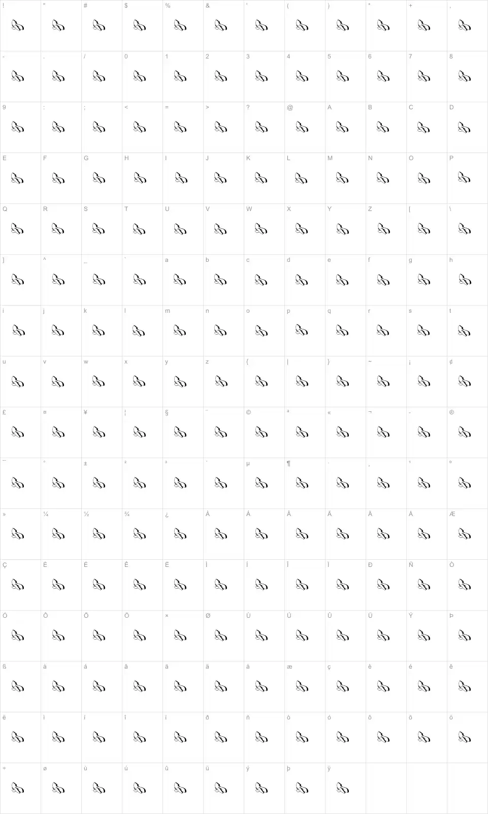 Mapa de caracteres da fonte Row