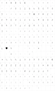 Mapa de caracteres da fonte RqF