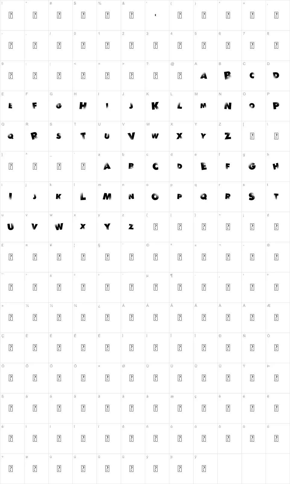 Mapa de caracteres da fonte Rythm N Blacks