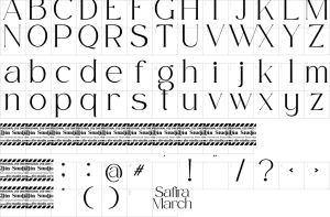 Mapa de caracteres da fonte Safira March Font | 1001 Free Fonts