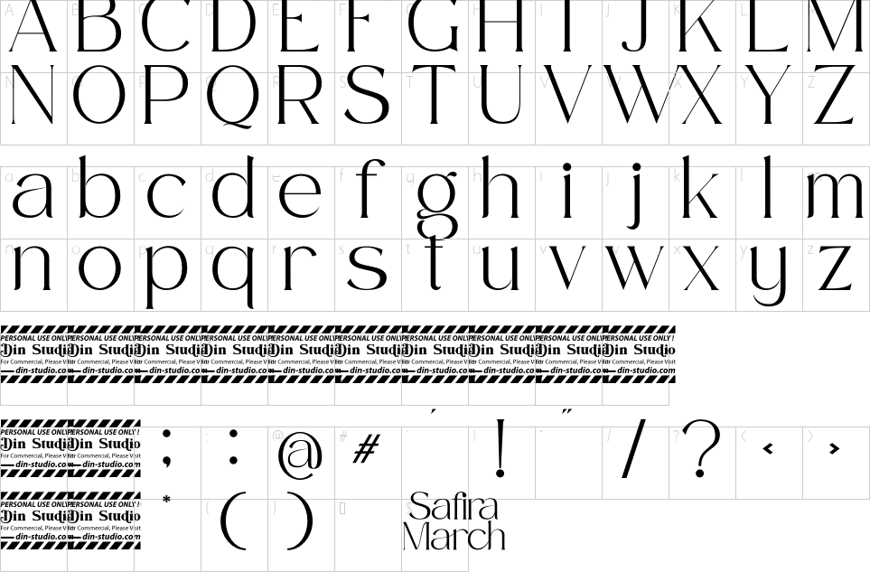 Mapa de caracteres da fonte Safira March Font | 1001 Free Fonts