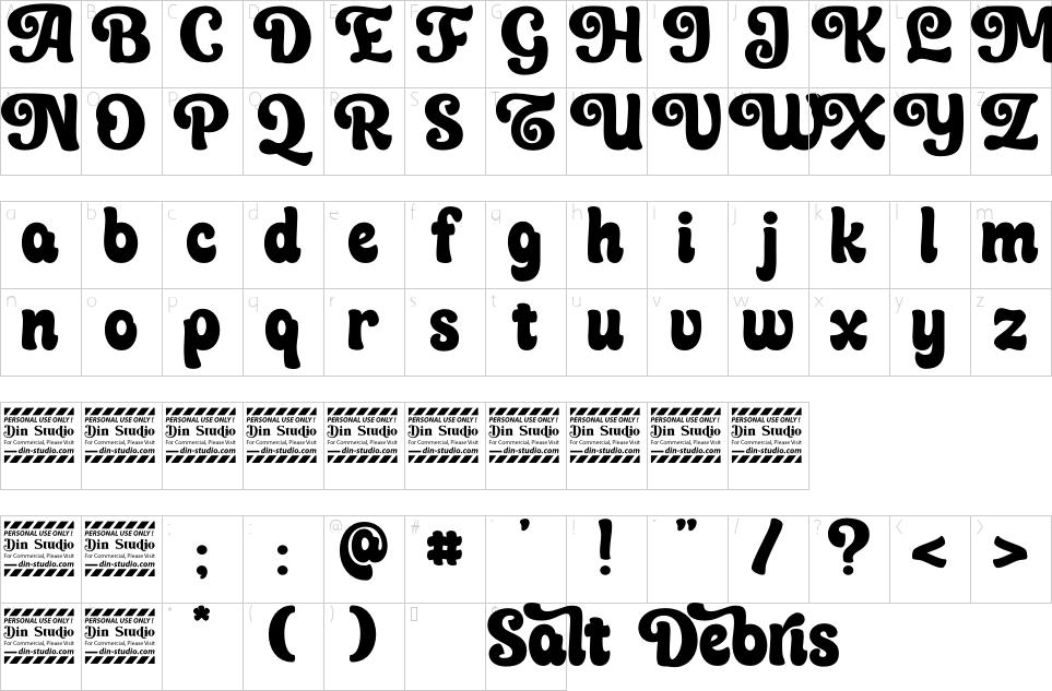 Mapa de caracteres da fonte Salt Debris Font | 1001 Free Fonts