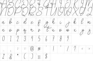 Mapa de caracteres da fonte Samantha Signature Font | 1001 Free Fonts
