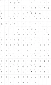 Mapa de caracteres da fonte Sams Hanwriting