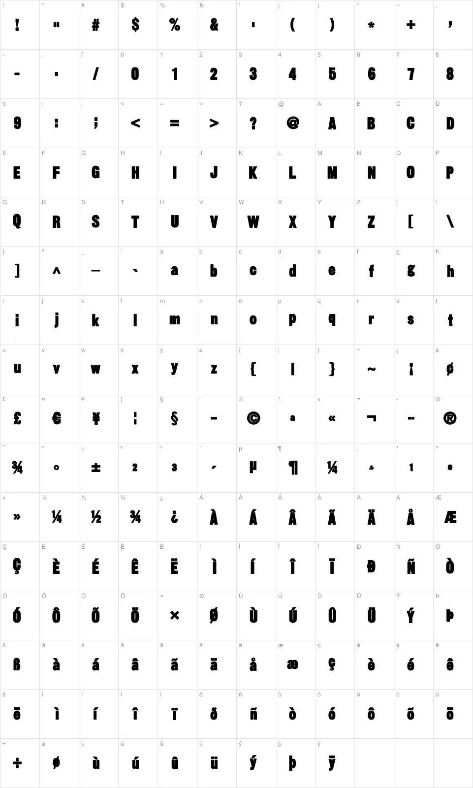 Mapa de caracteres da fonte Sans Thirteen Black