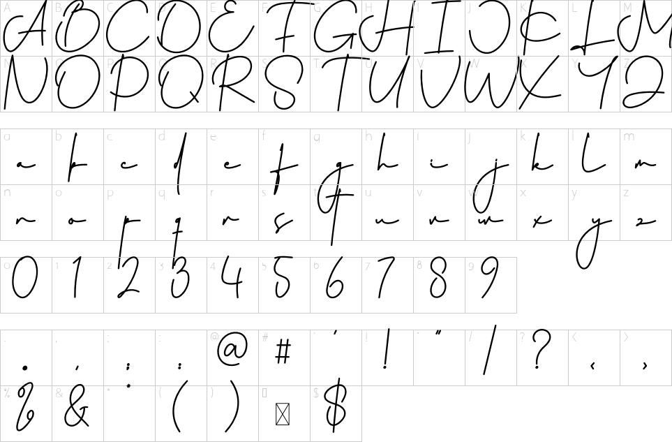 Mapa de caracteres da fonte Santa Signature Font | 1001 Free Fonts