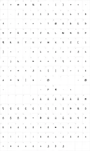 Mapa de caracteres da fonte Sassy Molassy