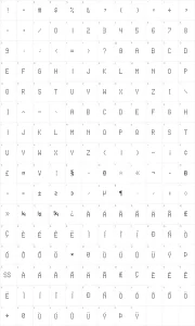 Mapa de caracteres da fonte Score Board