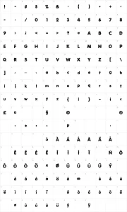 Mapa de caracteres da fonte Scratch Bold