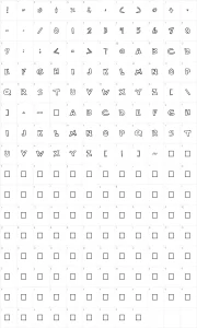 Mapa de caracteres da fonte Scrawllege