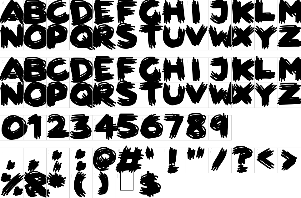 Mapa de caracteres da fonte Scribbletastic Brush Font | 1001 Free Fonts