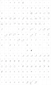 Mapa de caracteres da fonte Scriptina