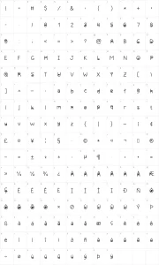 Mapa de caracteres da fonte Sealed With A Kiss