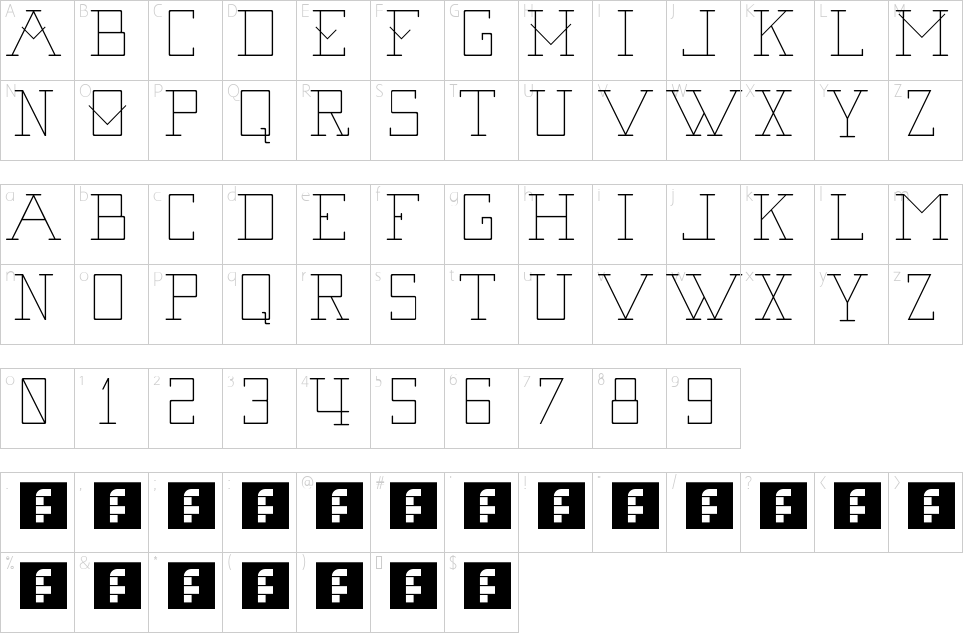 Mapa de caracteres da fonte Second Base Line Font | 1001 Free Fonts