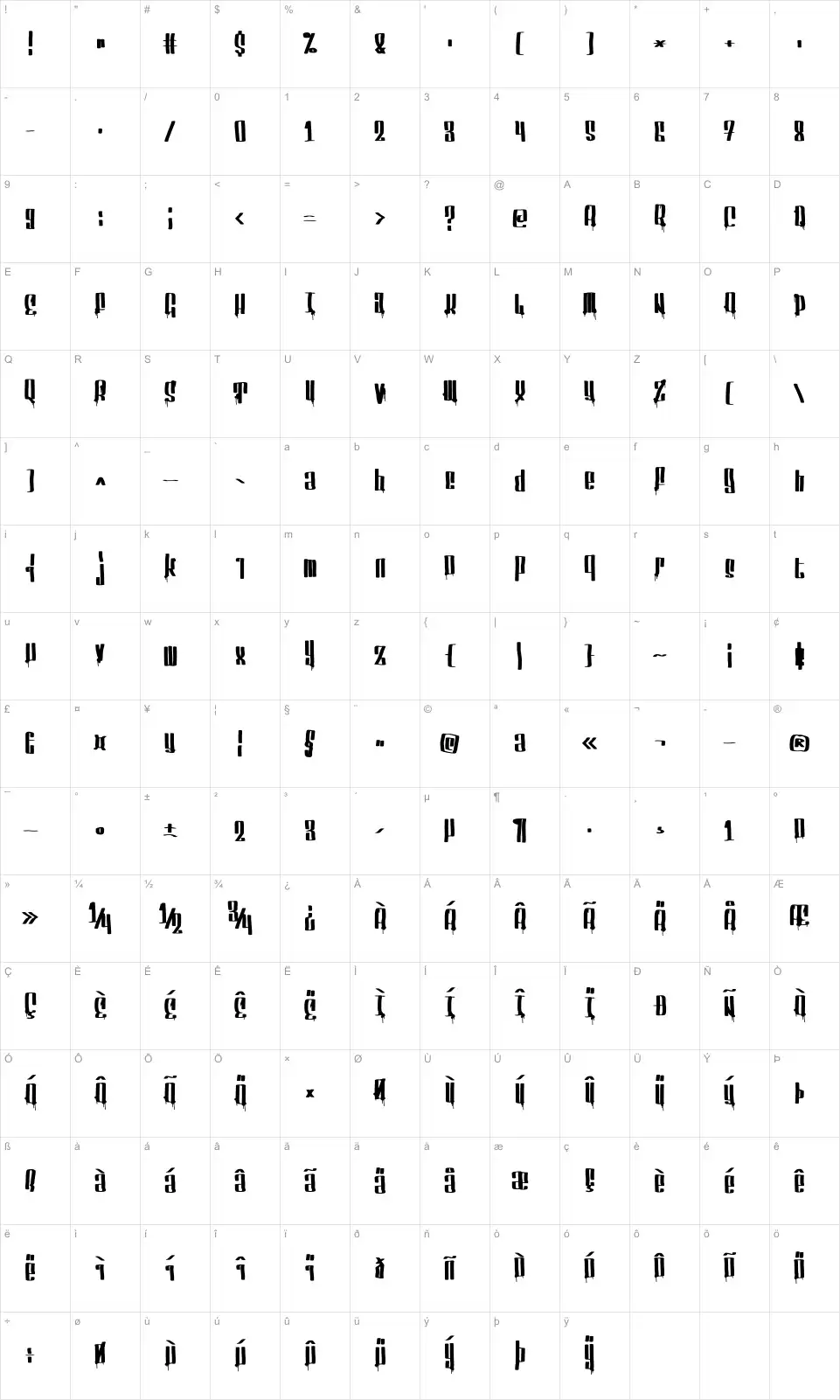 Mapa de caracteres da fonte Servin' For Salute