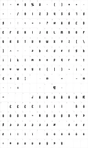Mapa de caracteres da fonte SF Archery Black