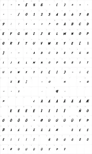 Mapa de caracteres da fonte SF Comic Script