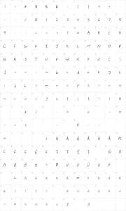 Mapa de caracteres da fonte SF Scribbled Sans