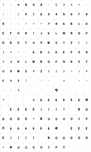 Mapa de caracteres da fonte SF Slapstick Comic