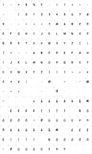 Mapa de caracteres da fonte SF Wonder Comic