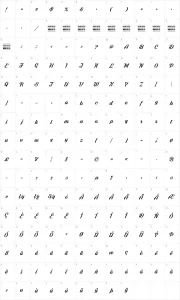 Mapa de caracteres da fonte Shaded Larch