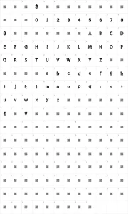 Mapa de caracteres da fonte Shaken