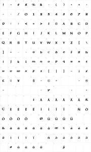 Mapa de caracteres da fonte Sherwood