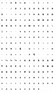 Mapa de caracteres da fonte Shokkking Black