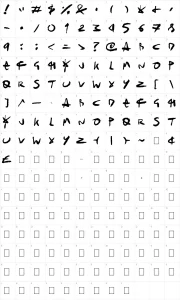 Mapa de caracteres da fonte Sick Sketchlings