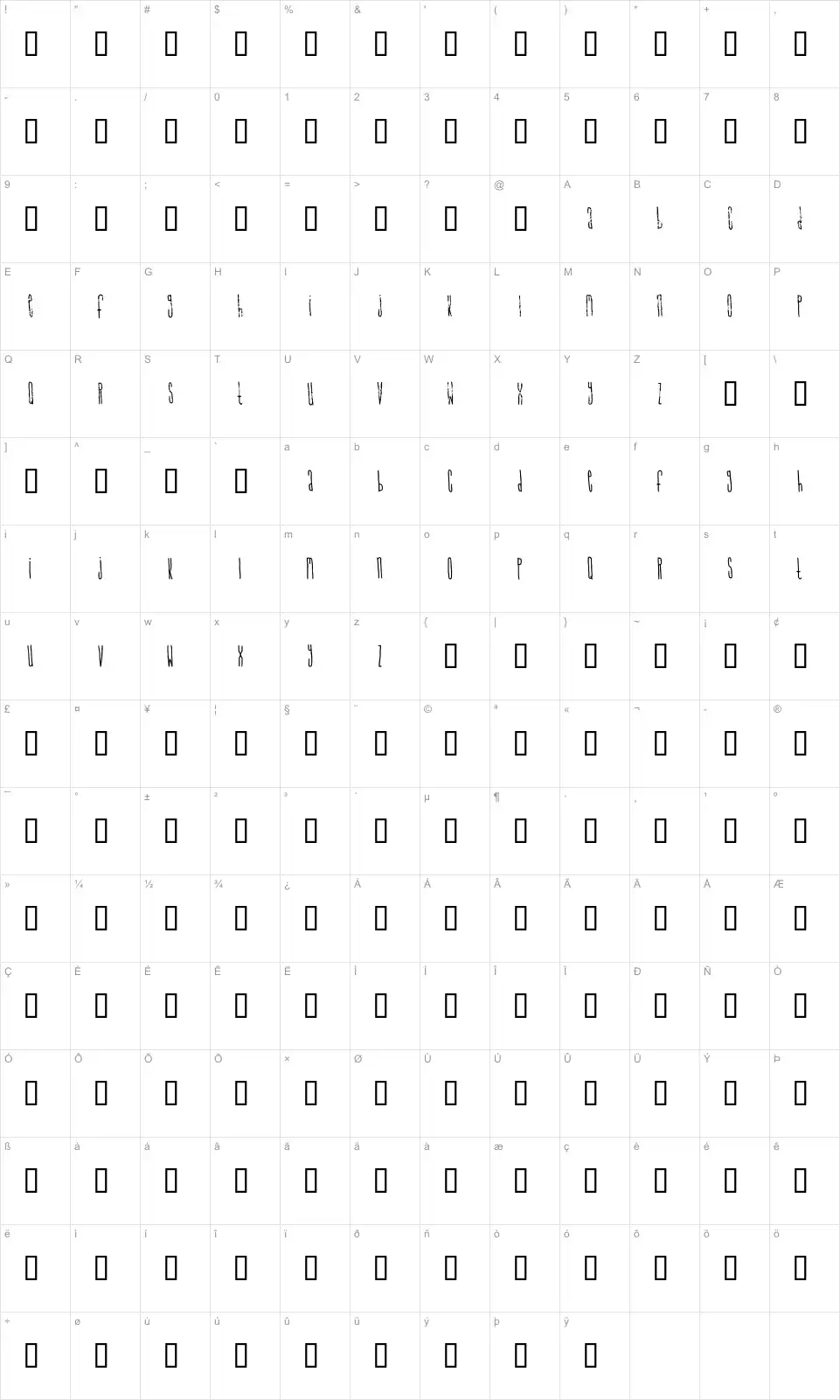 Mapa de caracteres da fonte Signal to Noize