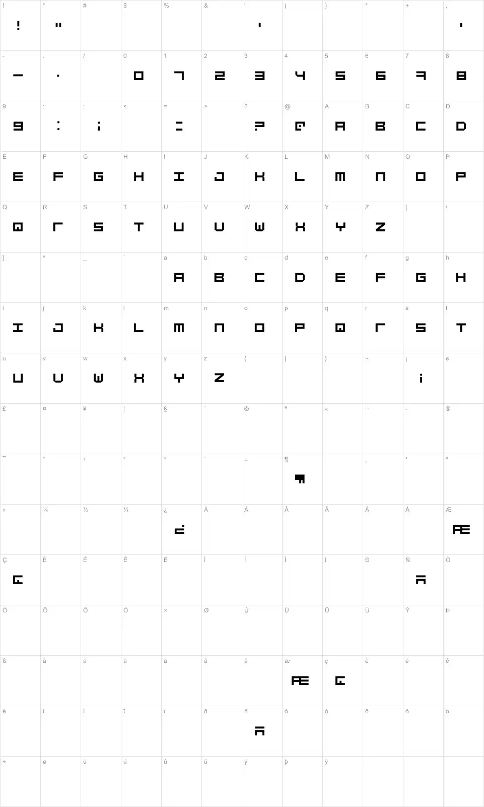 Mapa de caracteres da fonte Simply Mono