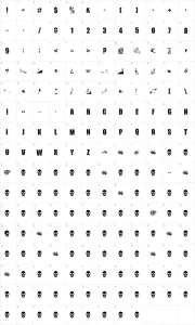 Mapa de caracteres da fonte Skate or Die
