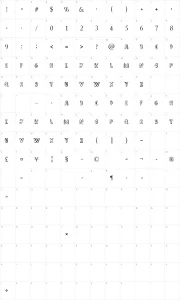 Mapa de caracteres da fonte Sketch Book