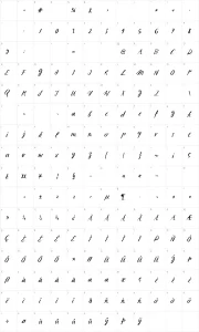 Mapa de caracteres da fonte Sketch Script