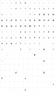 Mapa de caracteres da fonte Sketched Cassius Broken