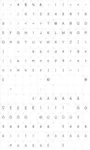 Mapa de caracteres da fonte Sketchetik Light