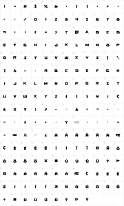 Mapa de caracteres da fonte Skirmisher