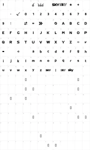 Mapa de caracteres da fonte SKYfontThick