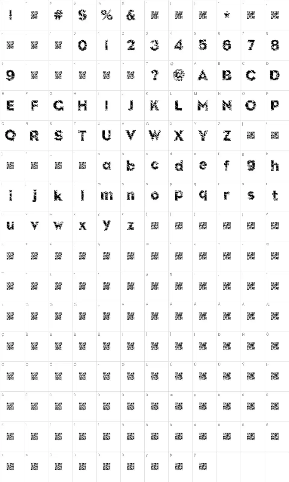 Mapa de caracteres da fonte Slate