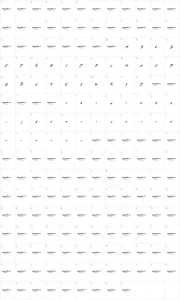 Mapa de caracteres da fonte Sleepy Hollow