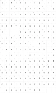 Mapa de caracteres da fonte SmallType Writing