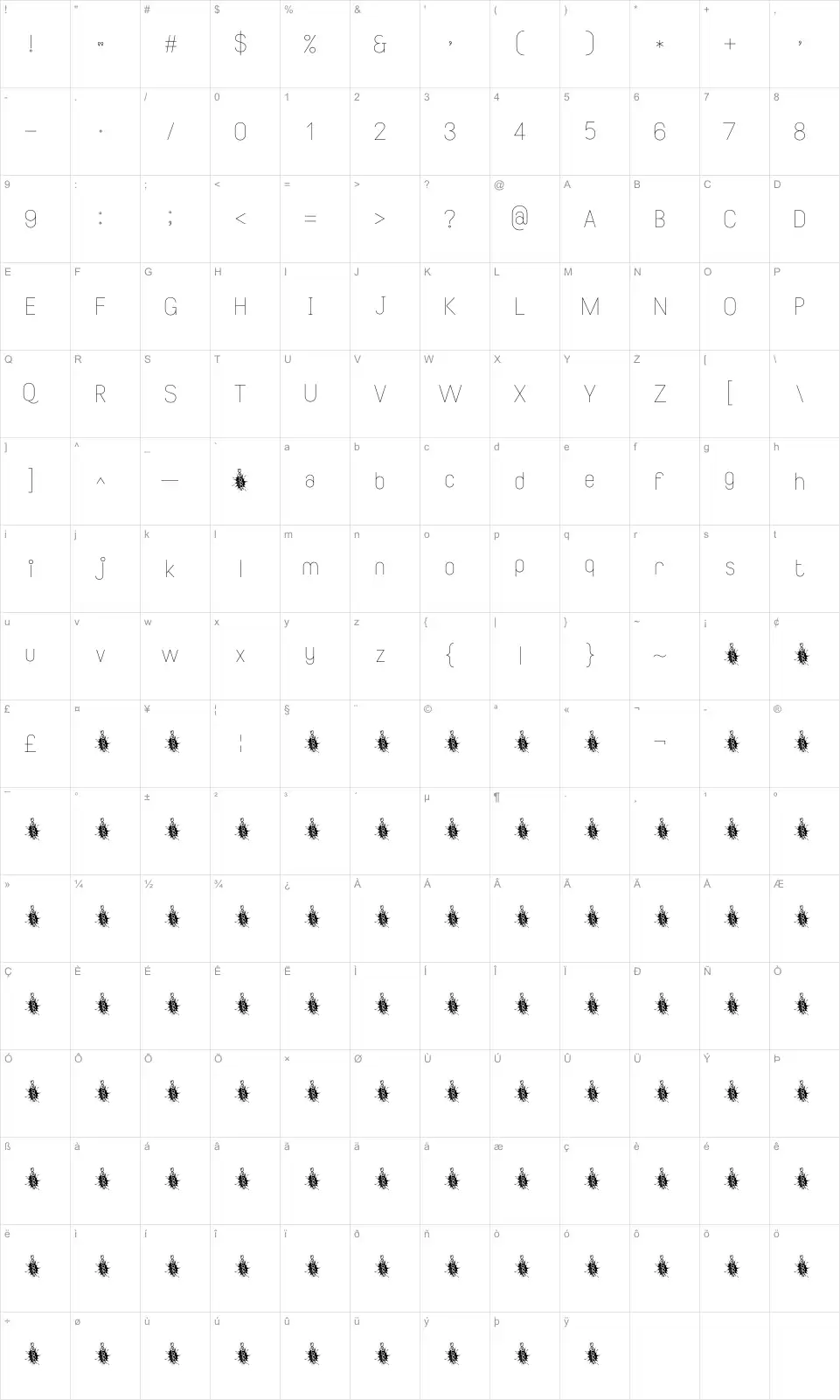 Mapa de caracteres da fonte Smiley