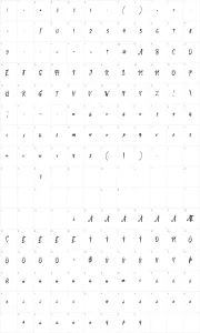 Mapa de caracteres da fonte Smithen Script