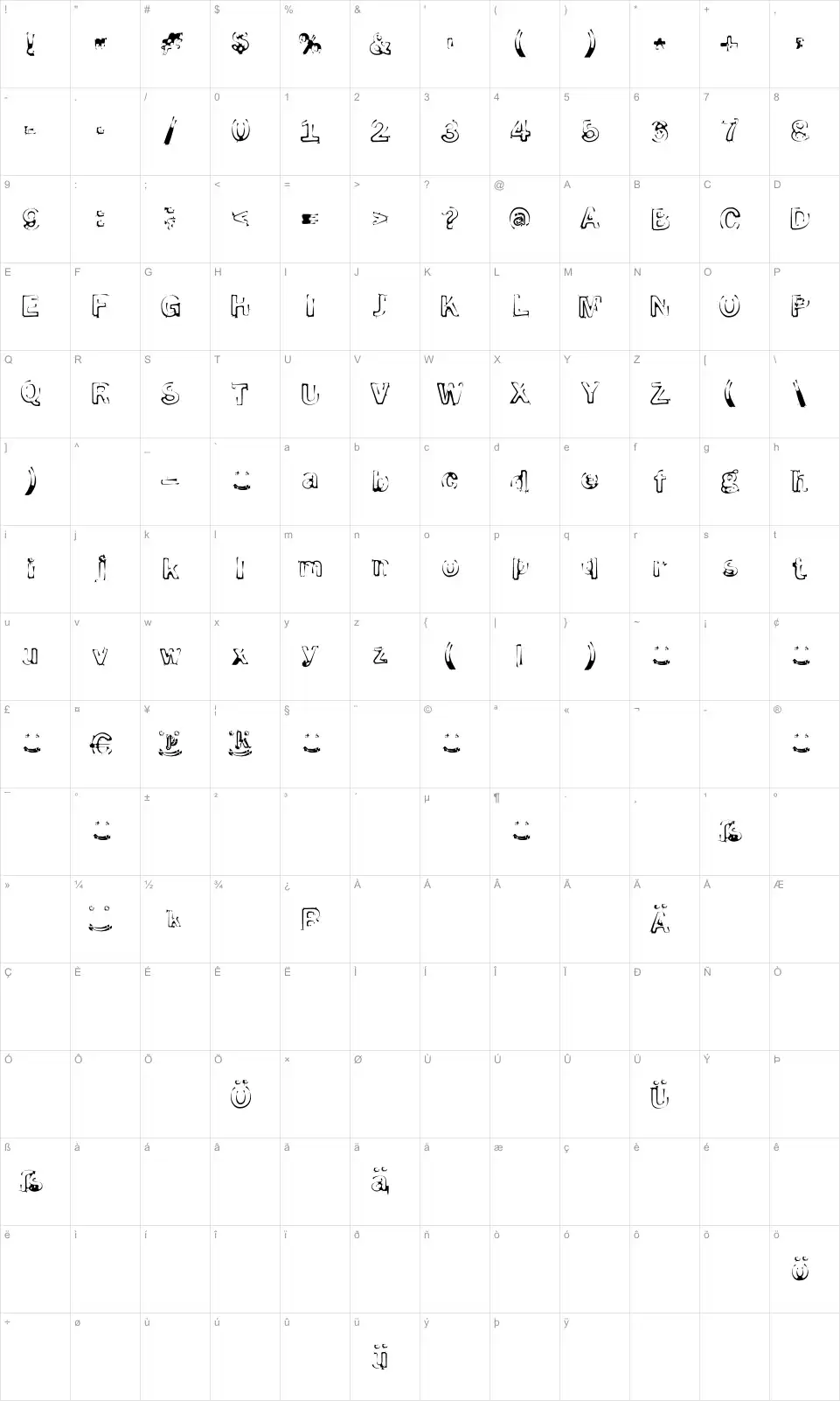 Mapa de caracteres da fonte Smoke Disturbed