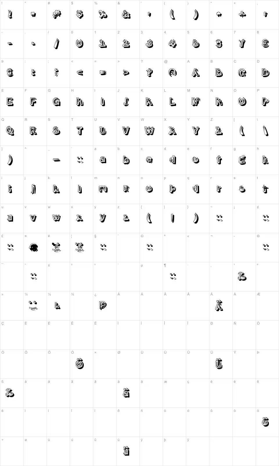 Mapa de caracteres da fonte Smoke Shadow