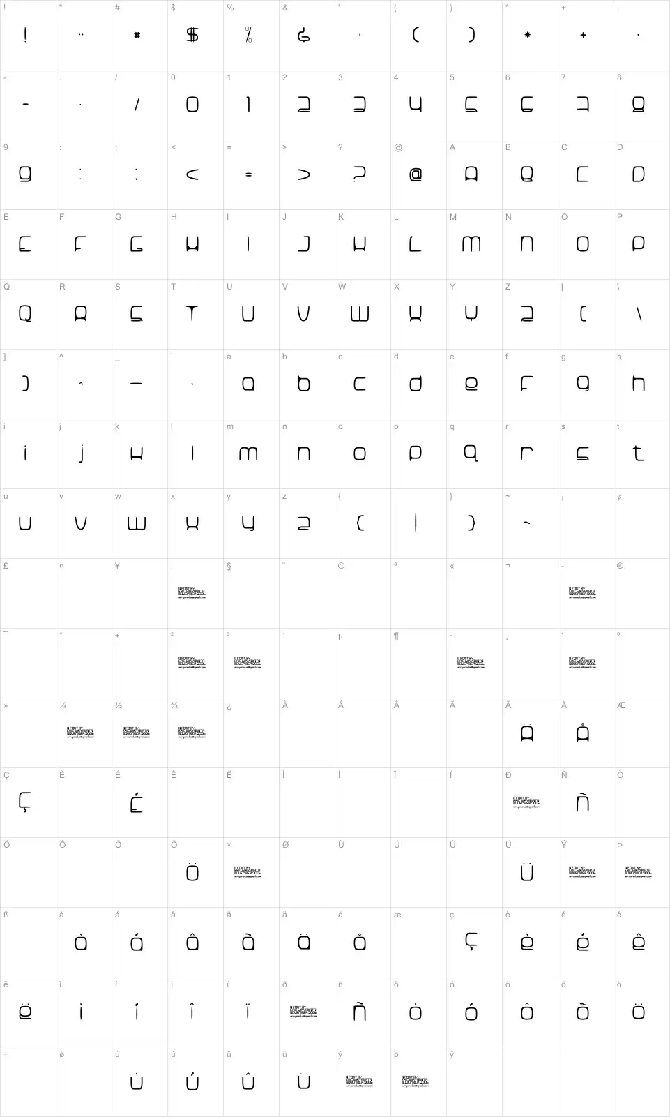 Mapa de caracteres da fonte Snorg_002