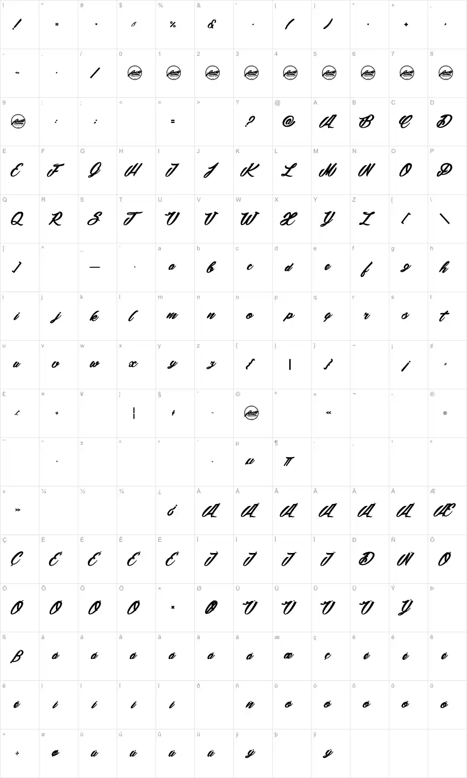 Mapa de caracteres da fonte Snowballs Season